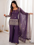 Dazzling Wine Zari Work Silk Festival Wear Suit With Dupatta