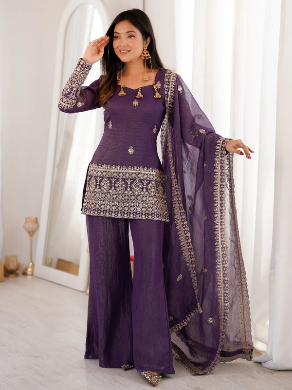 Dazzling Wine Zari Work Silk Festival Wear Suit With Dupatta