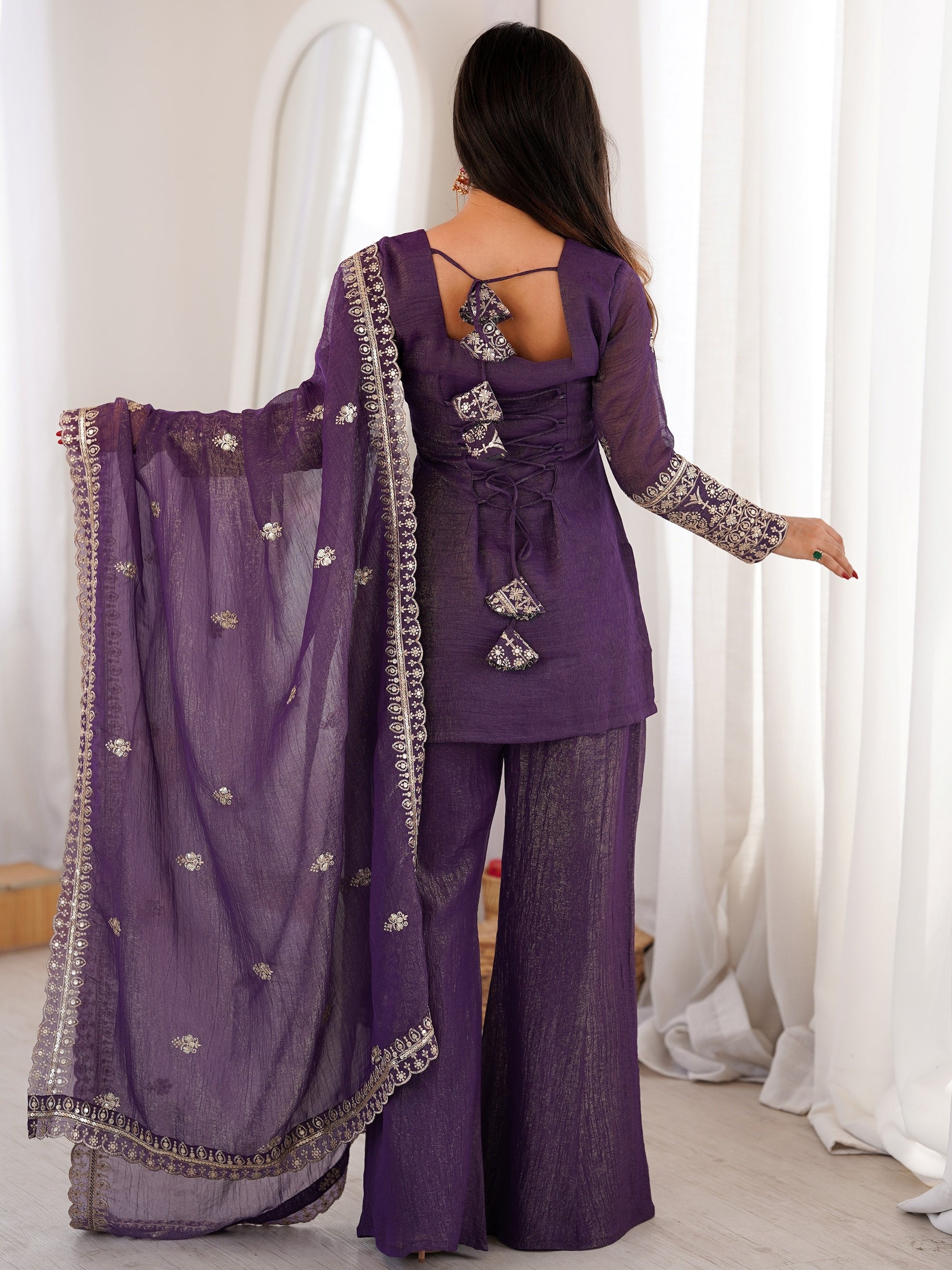 Dazzling Wine Zari Work Silk Festival Wear Suit With Dupatta