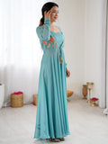 Amazing Sky-Blue Embroidered Georgette Festival Wear Co-Ord Set With Jacket