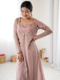 Stylish Dusty Pink Embroidered Georgette Festival Wear Kurti With Pant 