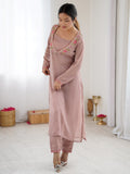 Stylish Dusty Pink Embroidered Georgette Festival Wear Kurti With Pant 