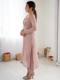 Stylish Dusty Pink Embroidered Georgette Festival Wear Kurti With Pant 