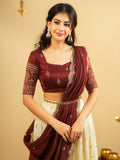 Graceful Cream Zari Work Silk Wedding Wear Lehenga Choli