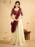 Graceful Cream Zari Work Silk Wedding Wear Lehenga Choli