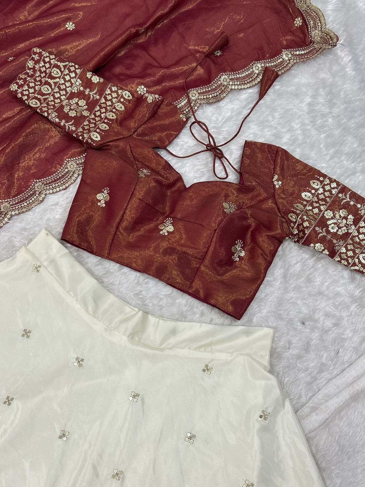 Graceful Cream Zari Work Silk Wedding Wear Lehenga Choli