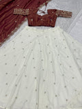 Graceful Cream Zari Work Silk Wedding Wear Lehenga Choli
