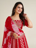 Charming Red Thread Work Georgette Navratri Wear Lehenga Choli