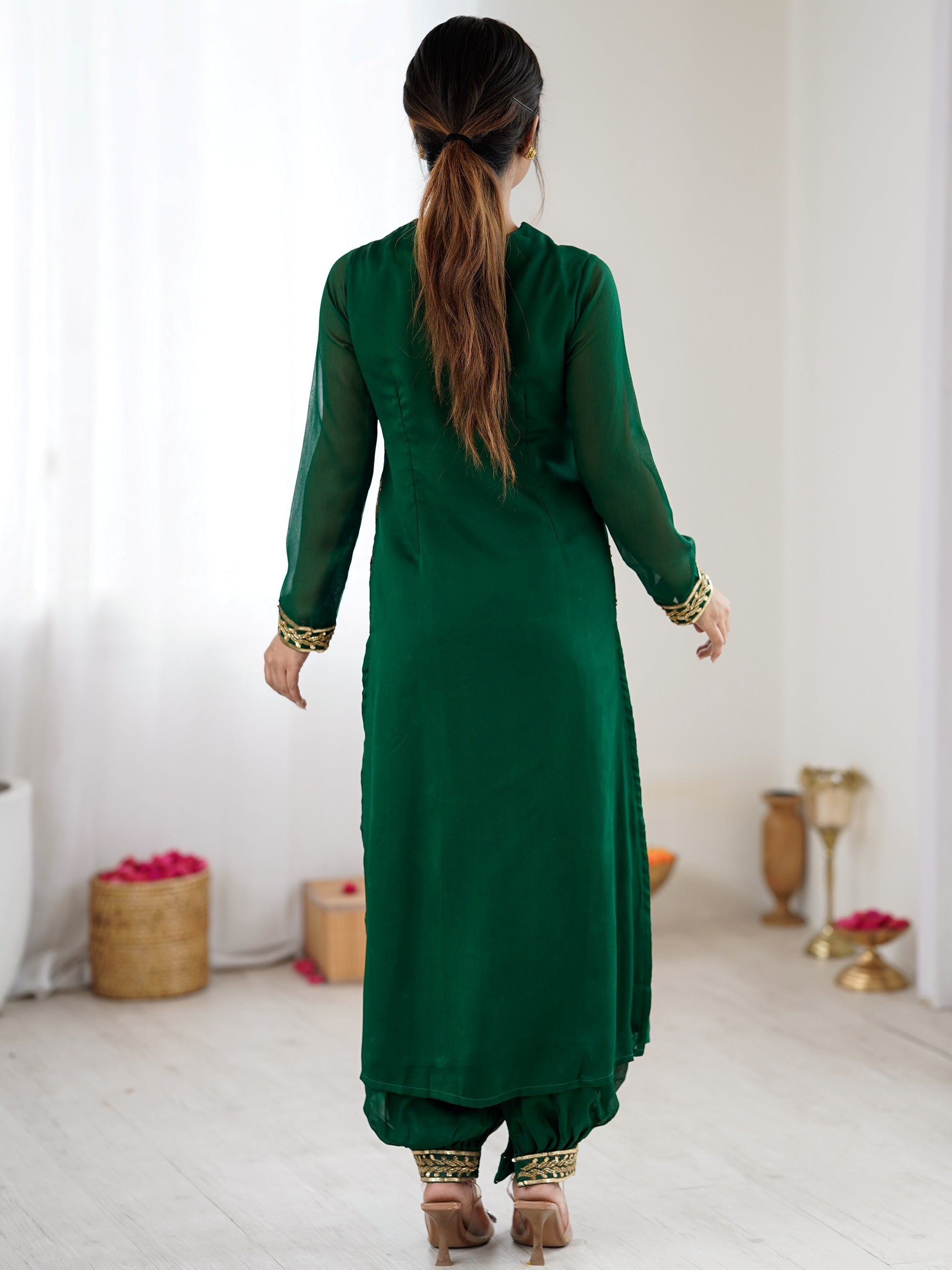 Glowing Green Hand Work Georgette Festival Wear Salwar Suit