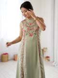 Beautiful Pista Green Embroidered Georgette Festival Wear Salwar Kameez