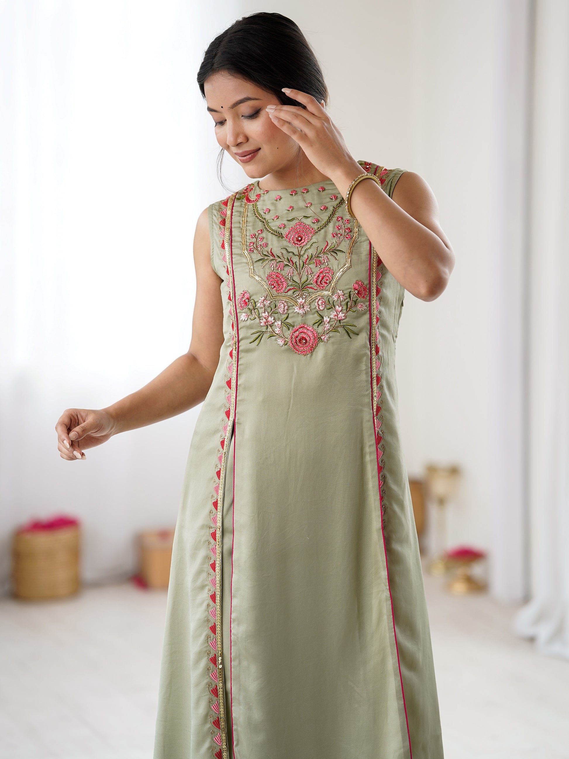 Beautiful Pista Green Embroidered Georgette Festival Wear Salwar Kameez
