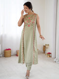 Beautiful Pista Green Embroidered Georgette Festival Wear Salwar Kameez