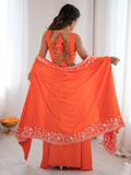 Awesome Orange Thread Embroidery Crepe Festive Wear Crop Top Lehenga With Jacket