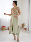 Beautiful Pista Green Embroidered Georgette Festival Wear Salwar Kameez