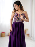 Graceful Purple Floral Embroidered Georgette Festival Wear Gown