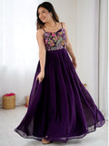 Graceful Purple Floral Embroidered Georgette Festival Wear Gown