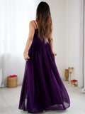 Graceful Purple Floral Embroidered Georgette Festival Wear Gown
