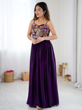 Graceful Purple Floral Embroidered Georgette Festival Wear Gown