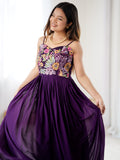 Graceful Purple Floral Embroidered Georgette Festival Wear Gown