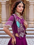 Marvelous Wine Havey Embroidery Silk Wedding Wear Lehenga Choli With Koti