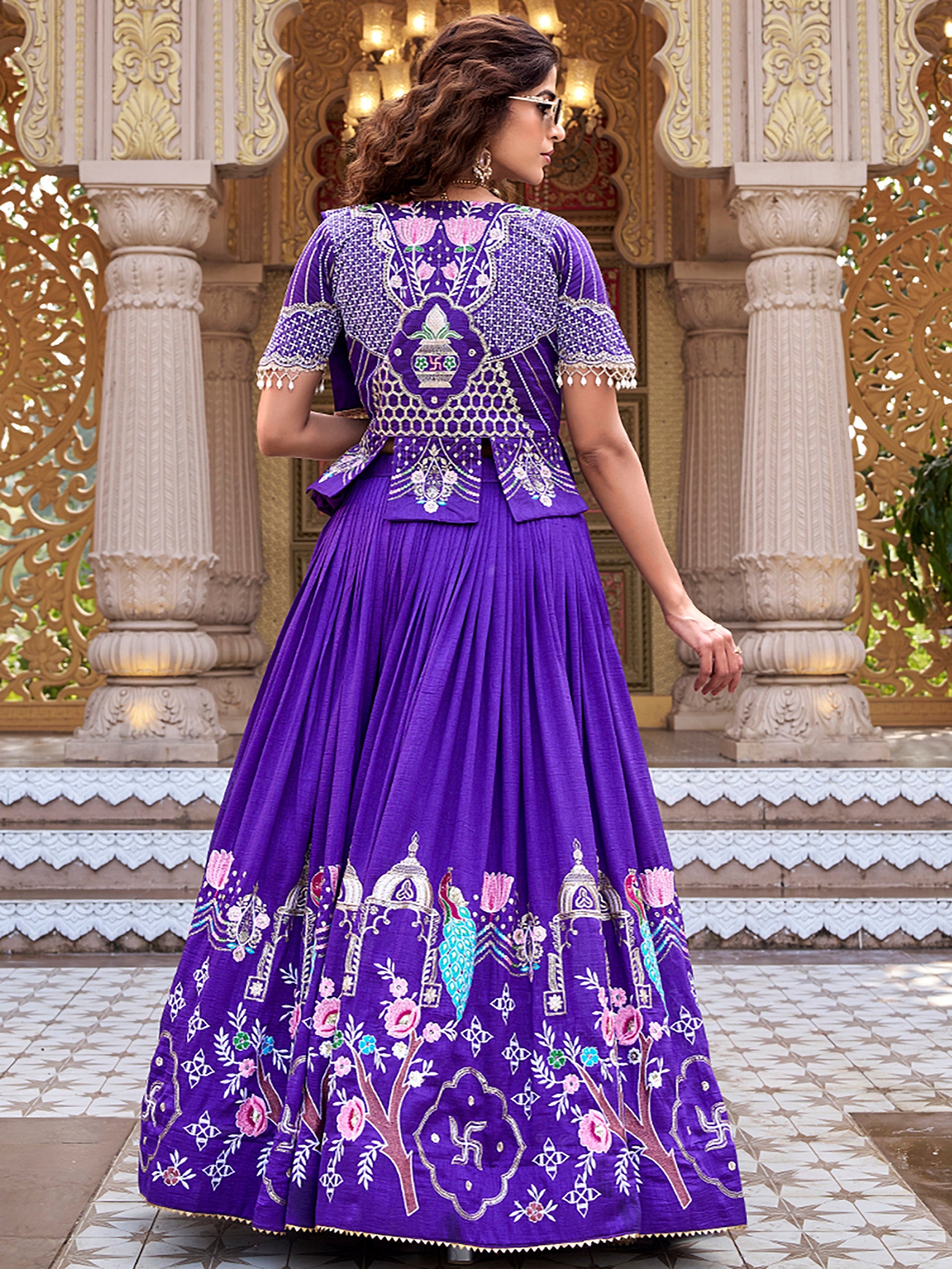 Fantastic Purple Thread Embroidery Silk Festive Wear Lehenga Choli With Koti