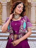 Marvelous Wine Havey Embroidery Silk Wedding Wear Lehenga Choli With Koti