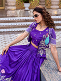 Fantastic Purple Thread Embroidery Silk Festive Wear Lehenga Choli With Koti