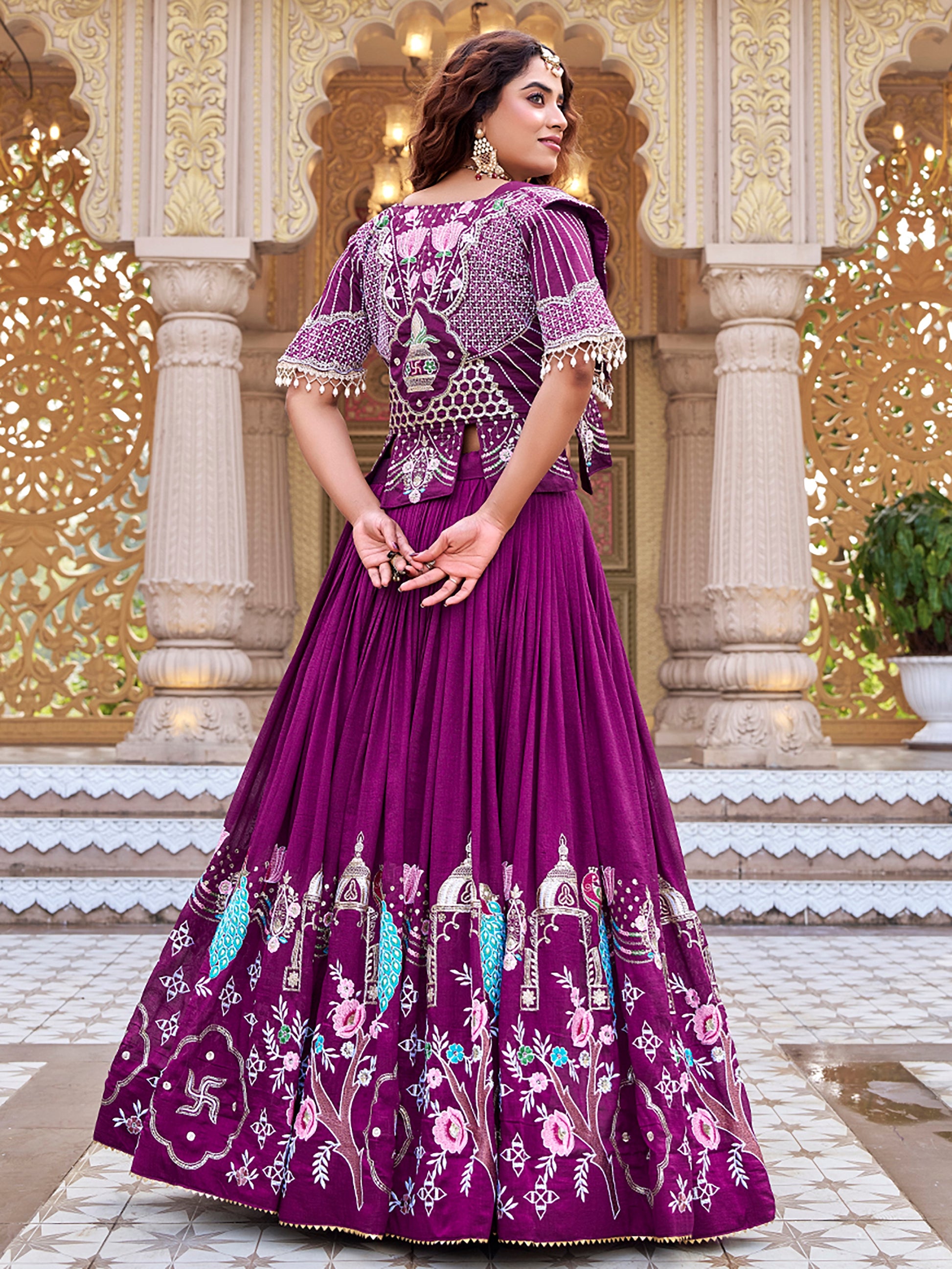 Marvelous Wine Havey Embroidery Silk Wedding Wear Lehenga Choli With Koti