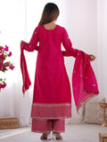 Pretty Pink Zari Work Chinon Wedding Wear Palazzo Suit With Dupatta