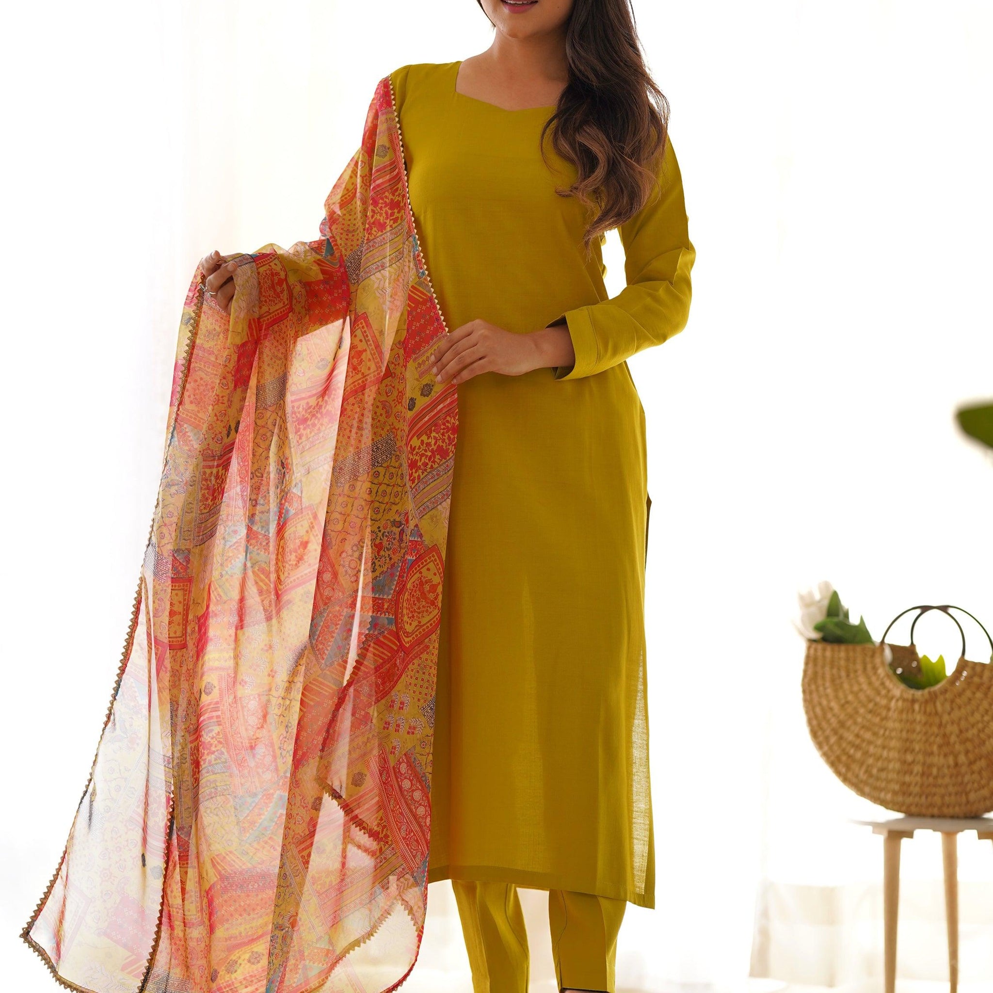 Marvelous Mustard Yellow Cotton Event Wear Straight Kurta With Pant