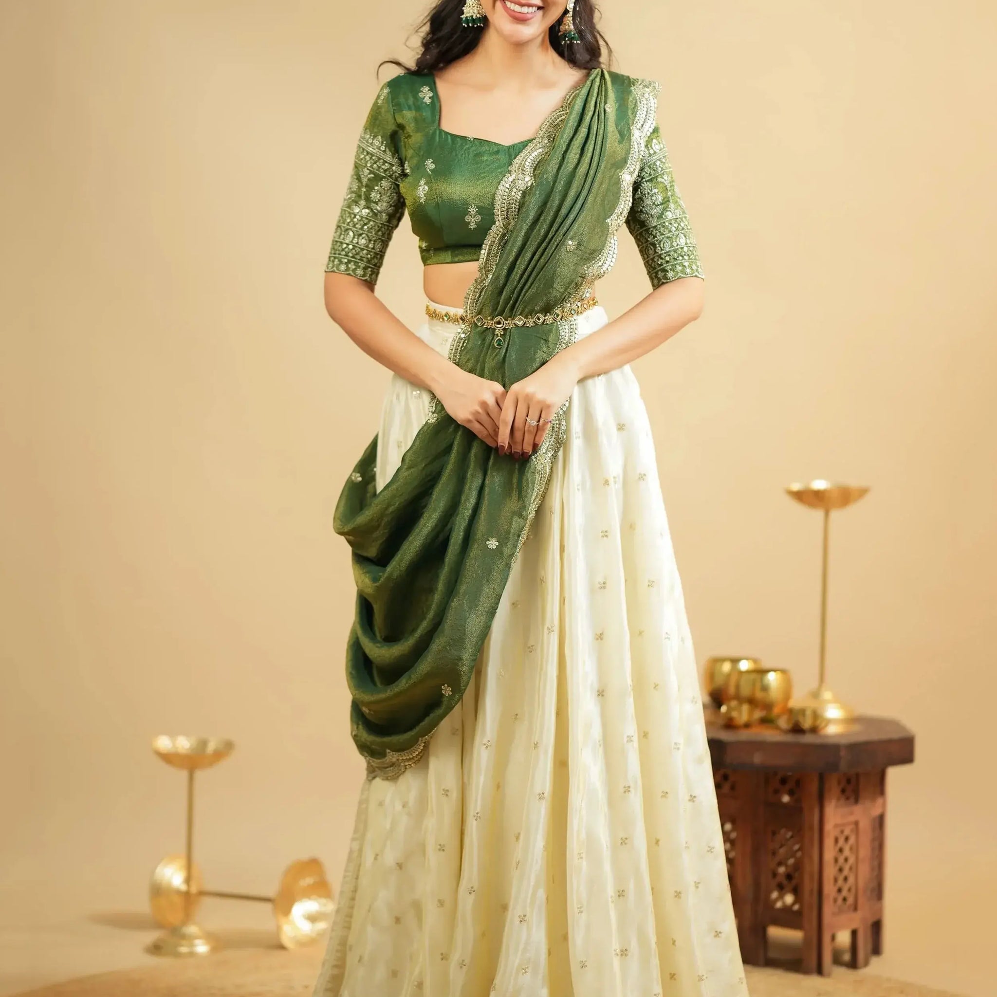 Significant White Zari Work Crepe Silk Wedding Wear Lehenga With Blouse