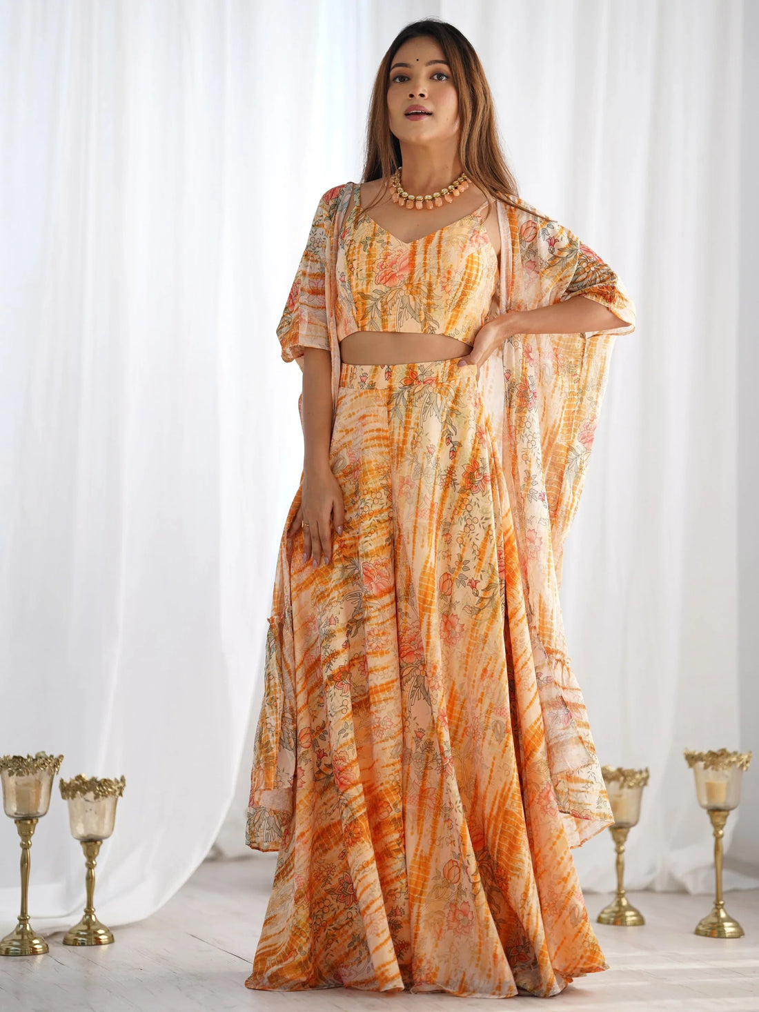 Gorgeous Multi-Color Floral Printed Georgette Palazzo Suit With Shrug