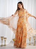 Gorgeous Multi-Color Floral Printed Georgette Palazzo Suit With Shrug