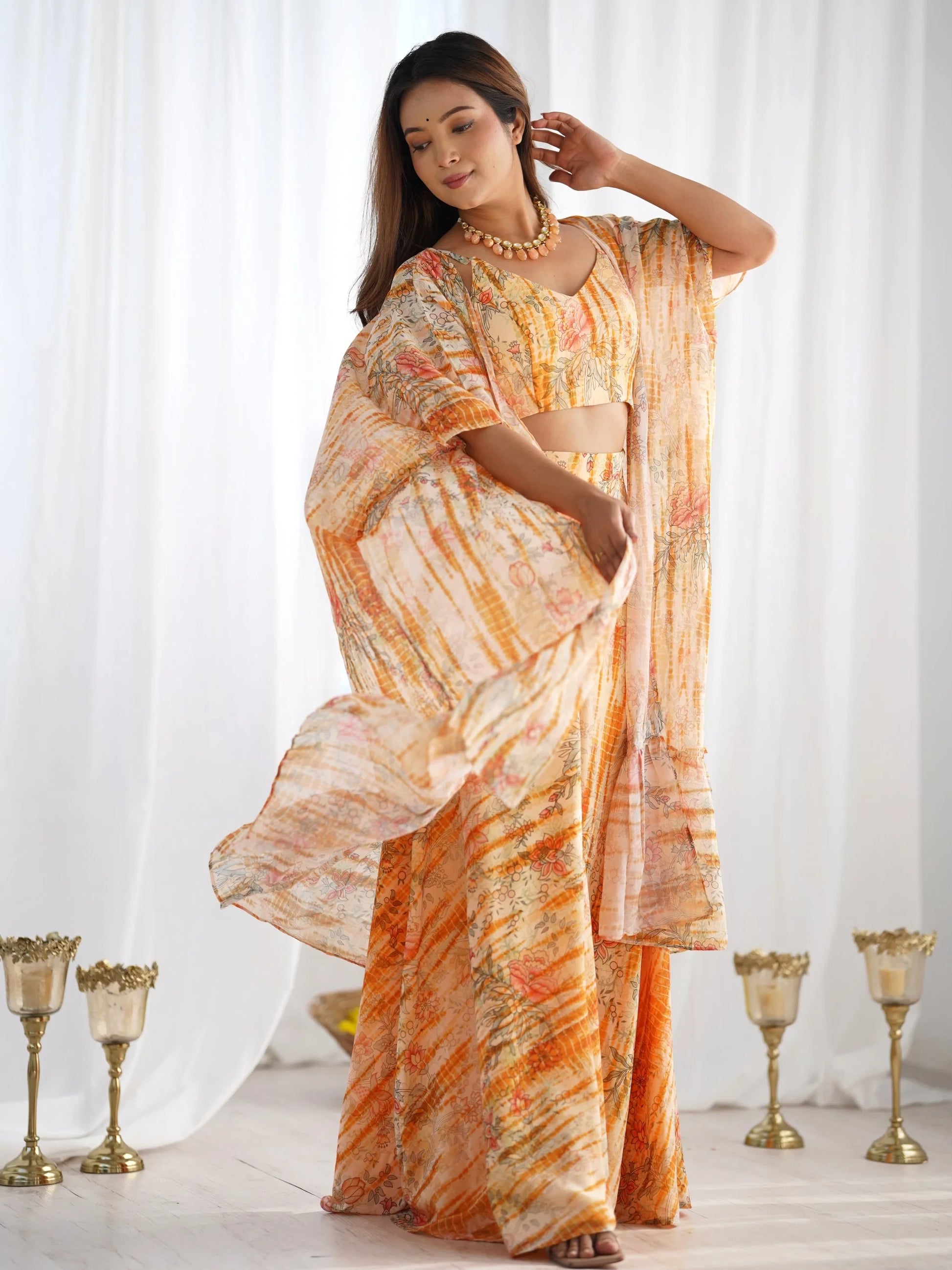 Gorgeous Multi-Color Floral Printed Georgette Palazzo Suit With Shrug