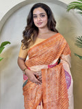 Fabulous Orange Bandhni Printed Tissue Silk Party Wear Saree With Blouse
