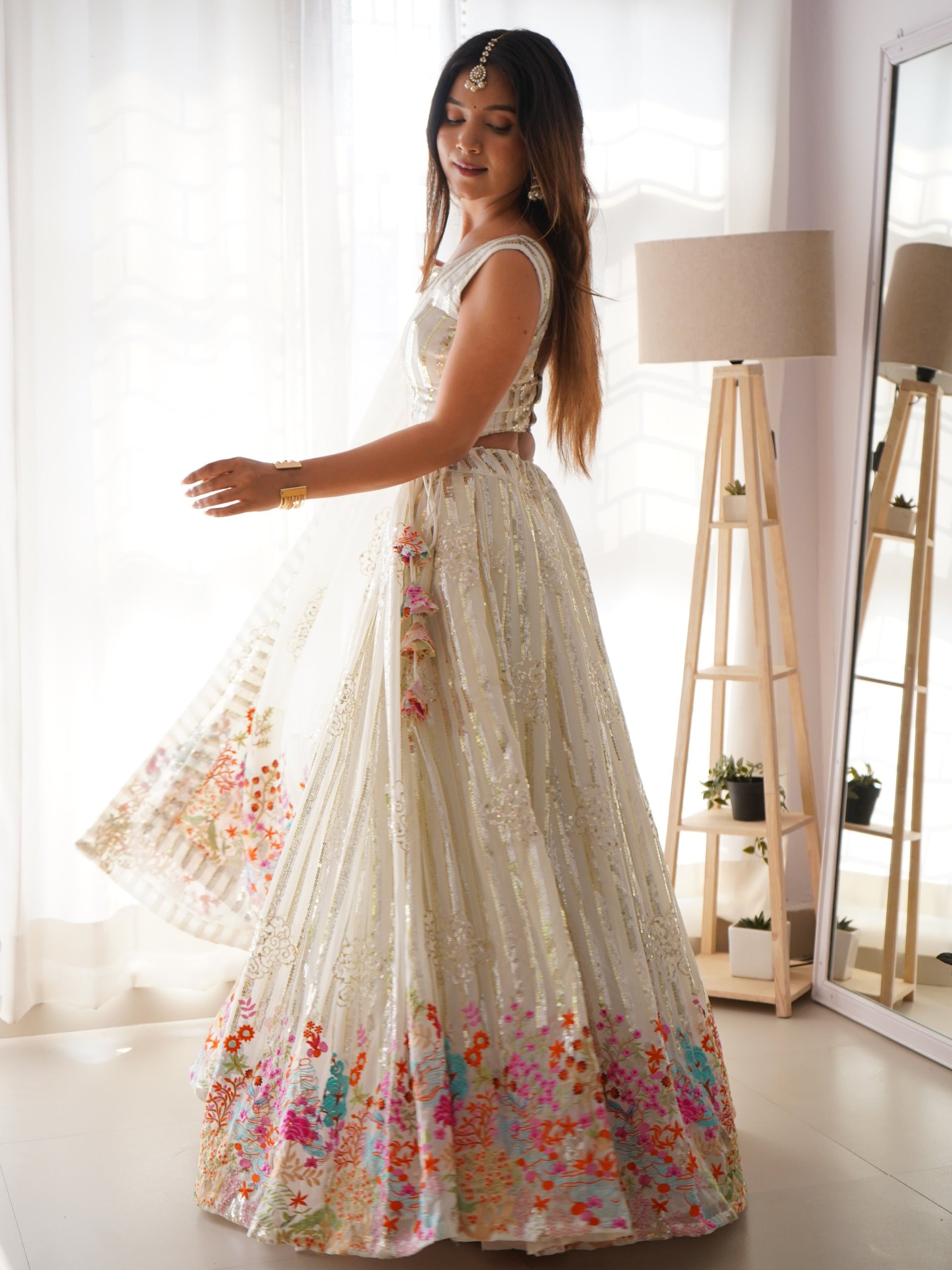 Rich White Sequins Georgette Party Wear Lehenga Choli With Dupatta