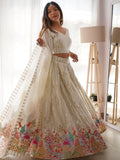 Rich White Sequins Georgette Party Wear Lehenga Choli With Dupatta