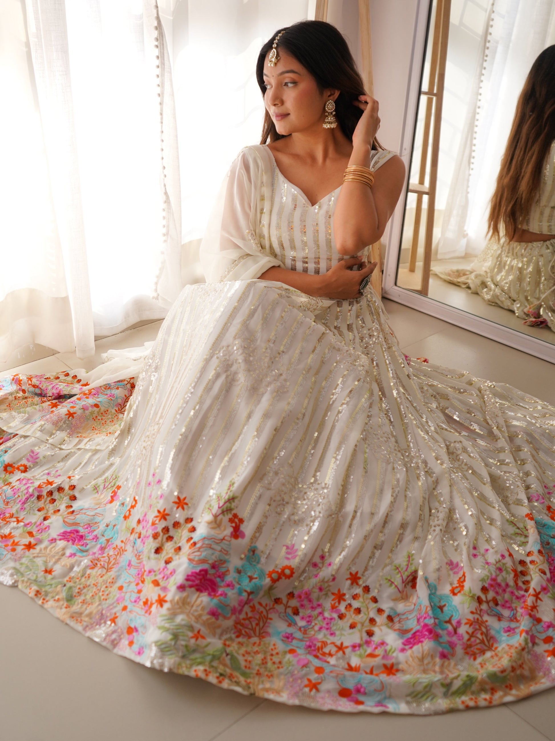 Rich White Sequins Georgette Party Wear Lehenga Choli With Dupatta