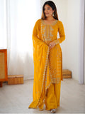 Glamorous Yellow Sequin Work Georgette Festival Wear Suit With Dupatta