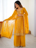 Glamorous Yellow Sequin Work Georgette Festival Wear Suit With Dupatta