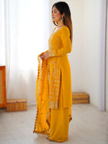 Glamorous Yellow Sequin Work Georgette Festival Wear Suit With Dupatta