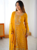 Glamorous Yellow Sequin Work Georgette Festival Wear Suit With Dupatta
