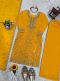 Glamorous Yellow Sequin Work Georgette Festival Wear Suit With Dupatta