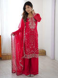 Awesome Dark Pink Embroidery Georgette Wedding Wear Suit With Dupatta