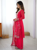 Awesome Dark Pink Embroidery Georgette Wedding Wear Suit With Dupatta