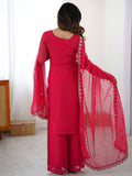 Awesome Dark Pink Embroidery Georgette Wedding Wear Suit With Dupatta