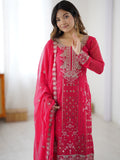 Awesome Dark Pink Embroidery Georgette Wedding Wear Suit With Dupatta