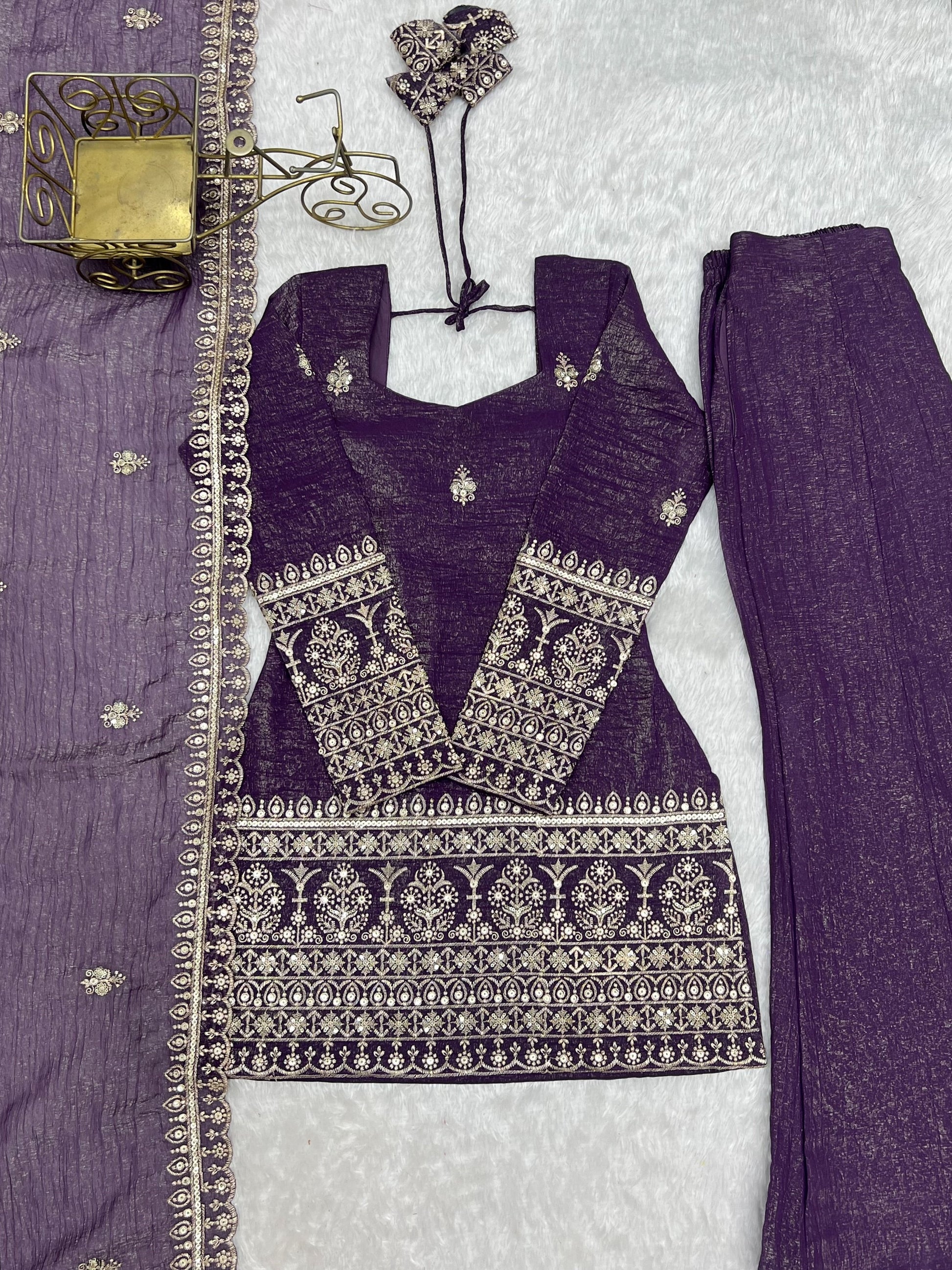 Dazzling Wine Zari Work Silk Festival Wear Suit With Dupatta