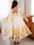 Fabulous White Floral Printed Organza Anarkali Suit With Dupatta