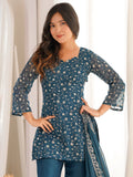 Stunning Teal Blue Embroidered Silk Function Wear Suit With Dupatta